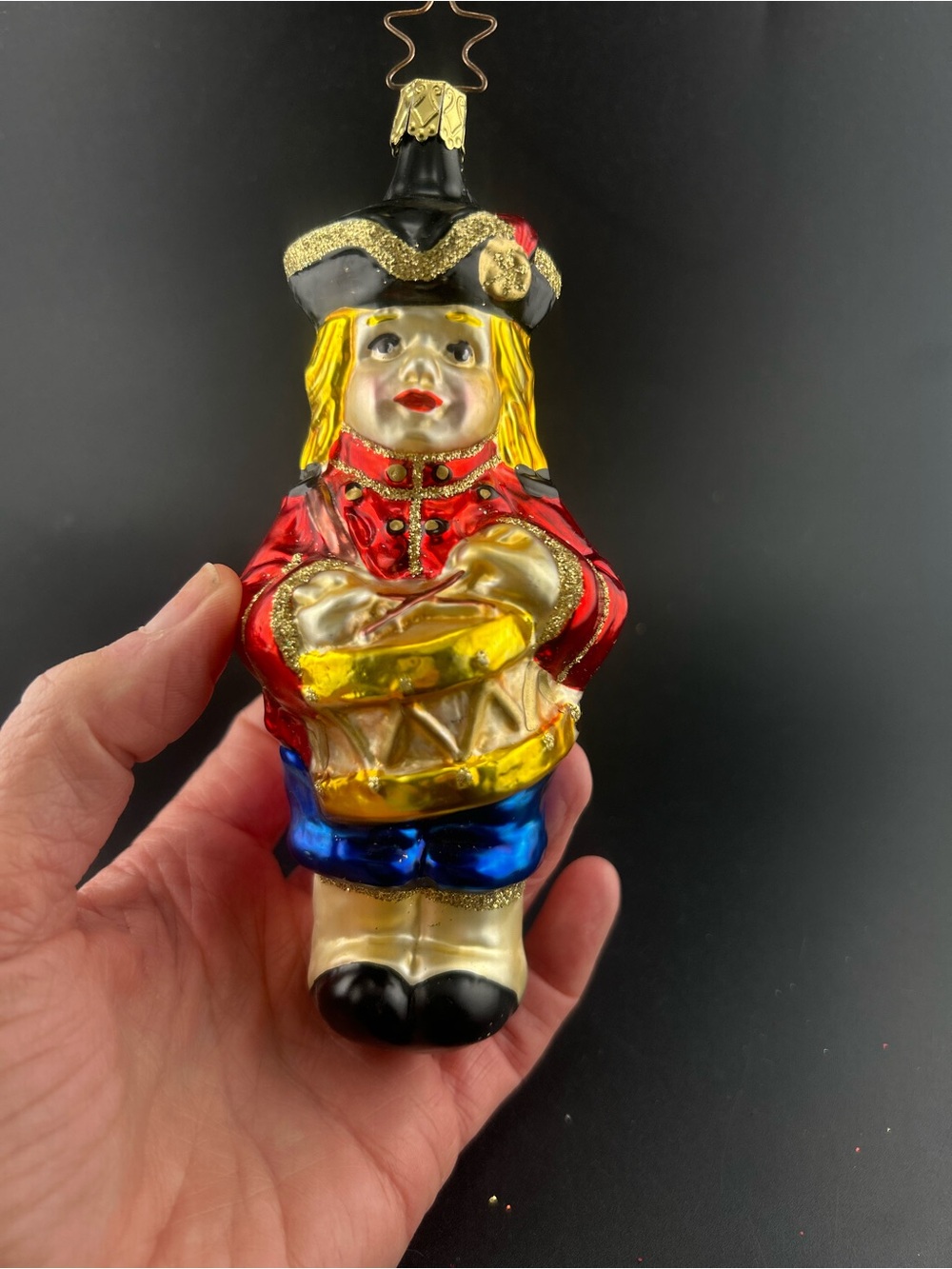 Vintage Inge Glas "The Littlest Drummer" Blown Glass Ornament - #2526 Christmas